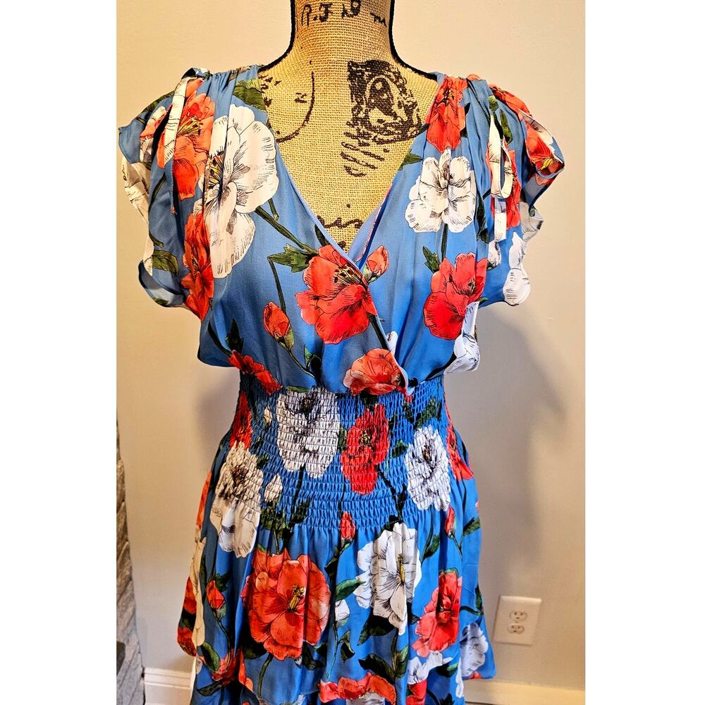 Parker Bondi Dress Maritime, Wildflower, Silk Blend, Smocked Waist, NEW, Sz S - Picture 7 of 10